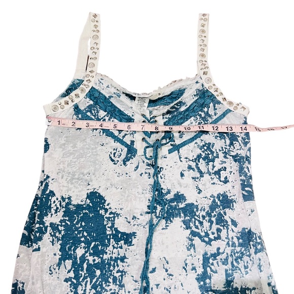 Mürmür White & Blue Burnout Stud Embellished Lace Up Long Tank Top Tunic / Dress - Picture 10 of 11